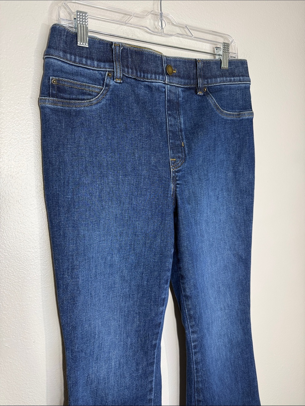 Spanx Flare Jeans Womens Medium Blue High Rise Pull On Medium Wash Denim Large